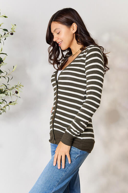 Zenana Full Size Striped Snap Down Cardigan