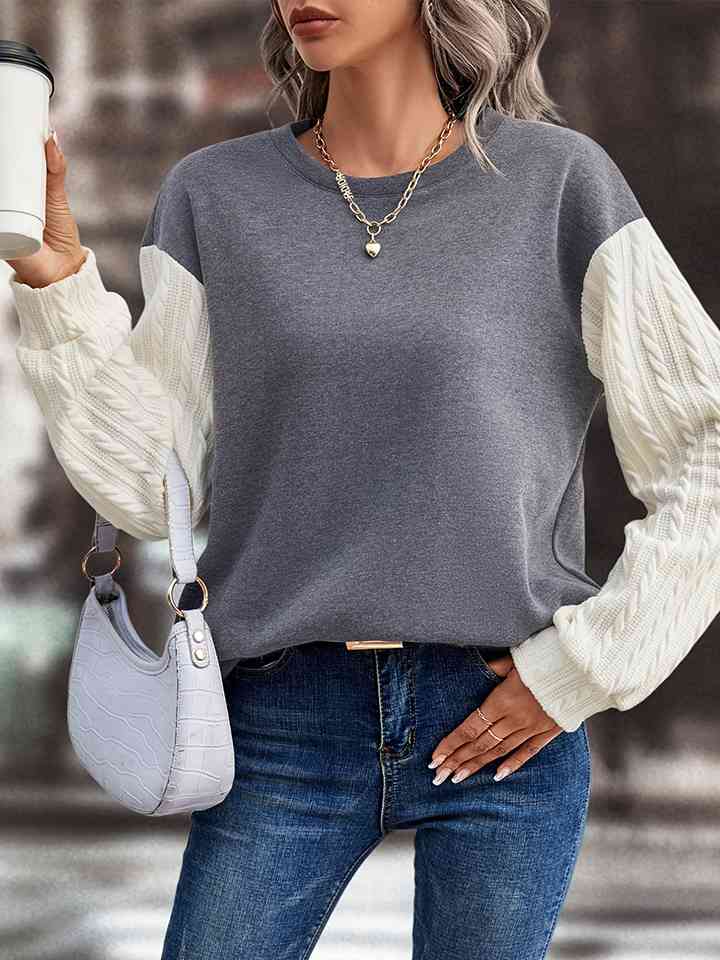 Contrast Round Neck Drop Shoulder Sweatshirt