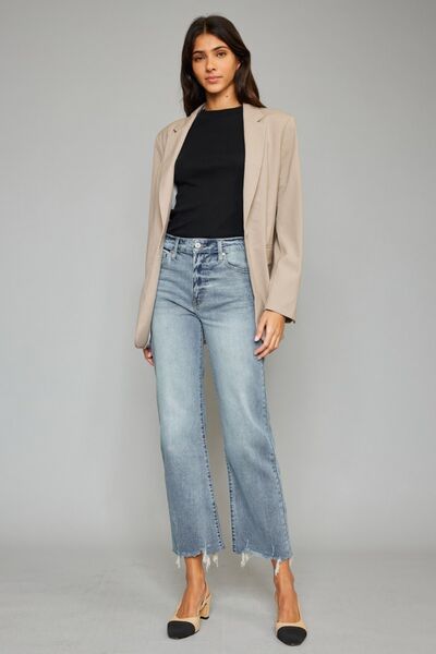 Kancan High Waist Raw Hem Cropped Wide Leg Jeans