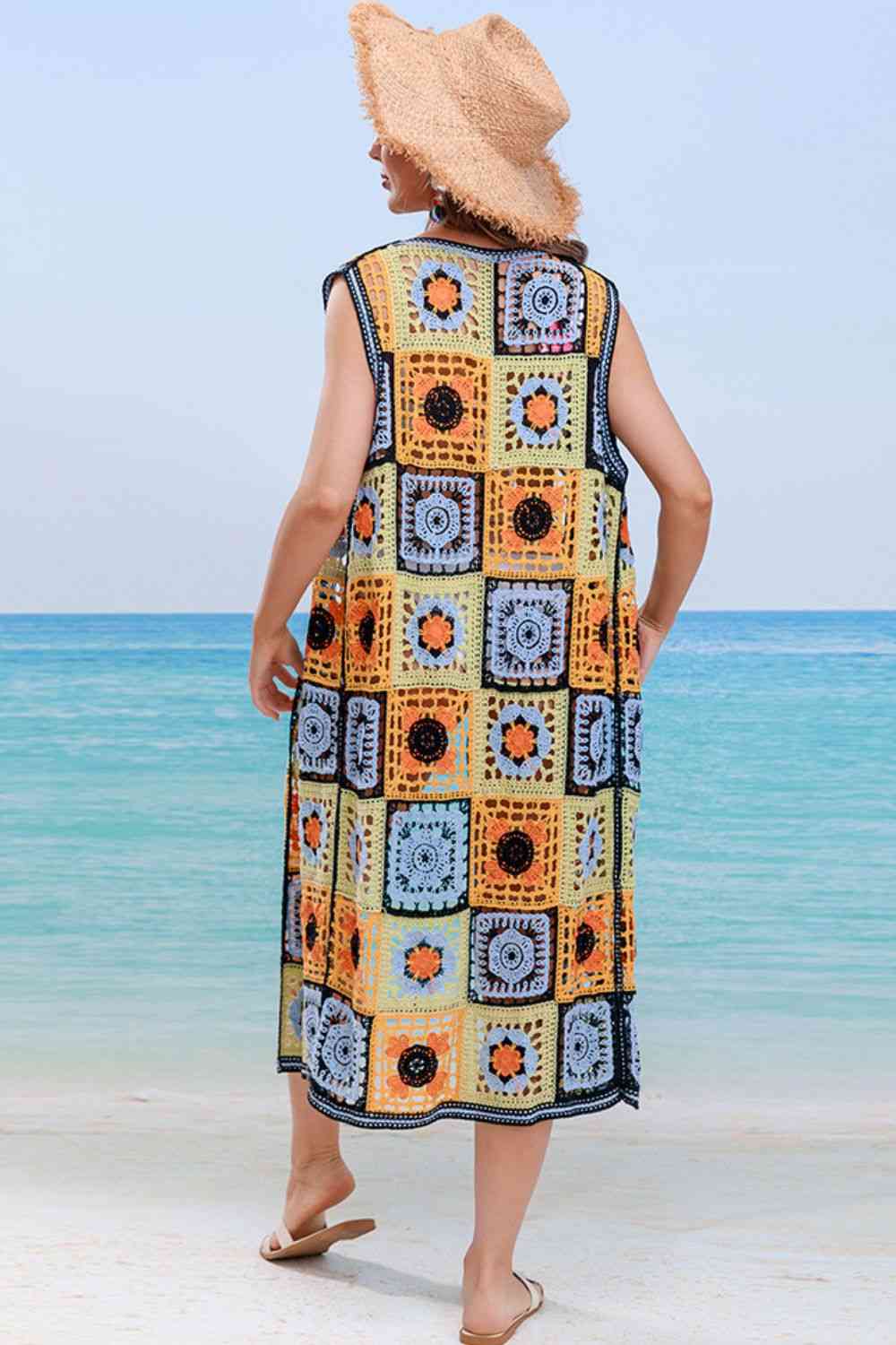 Crochet Open Front Sleeveless Cover Up