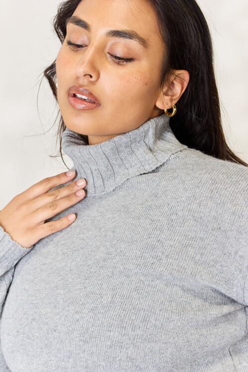 Heimish Full Size Turtleneck Long Sleeve Slit Sweater