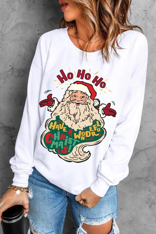 Santa Graphic Round Neck Long Sleeve Sweatshirt