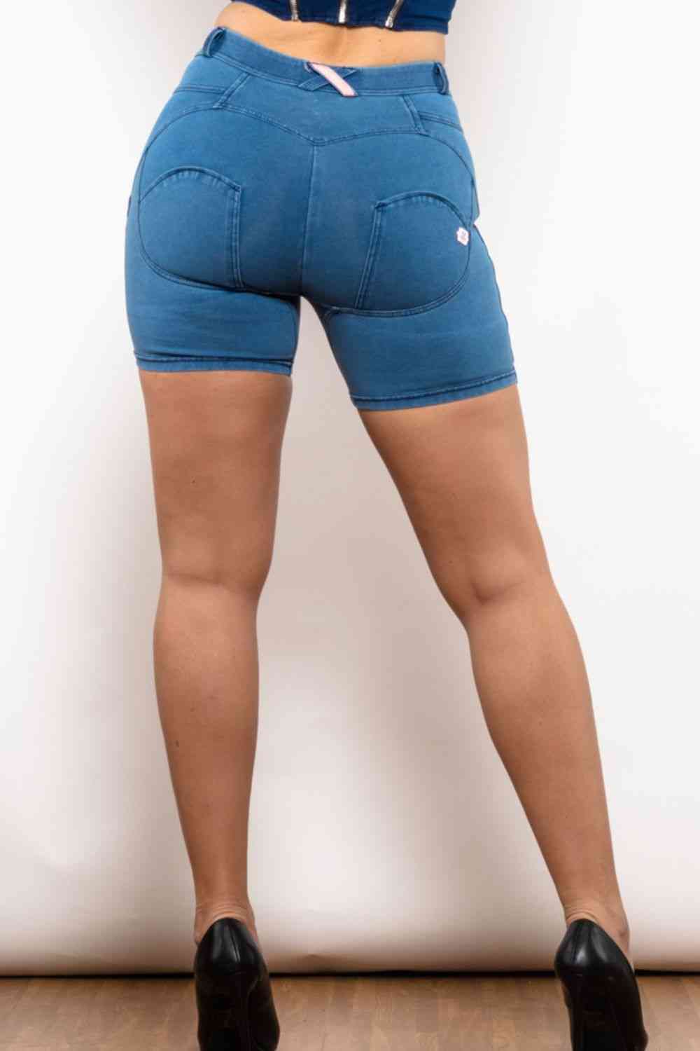 Full Size Side Stripe Buttoned Denim Shorts