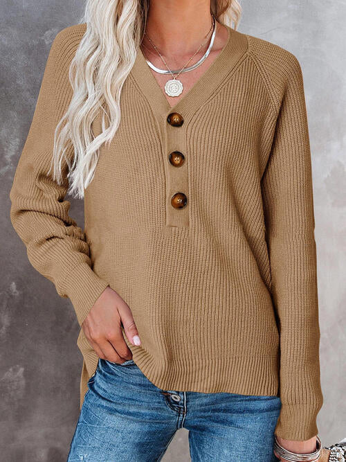 Half Button Long Sleeve Knit Top