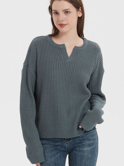 Notched Dropped Shoulder Sweater