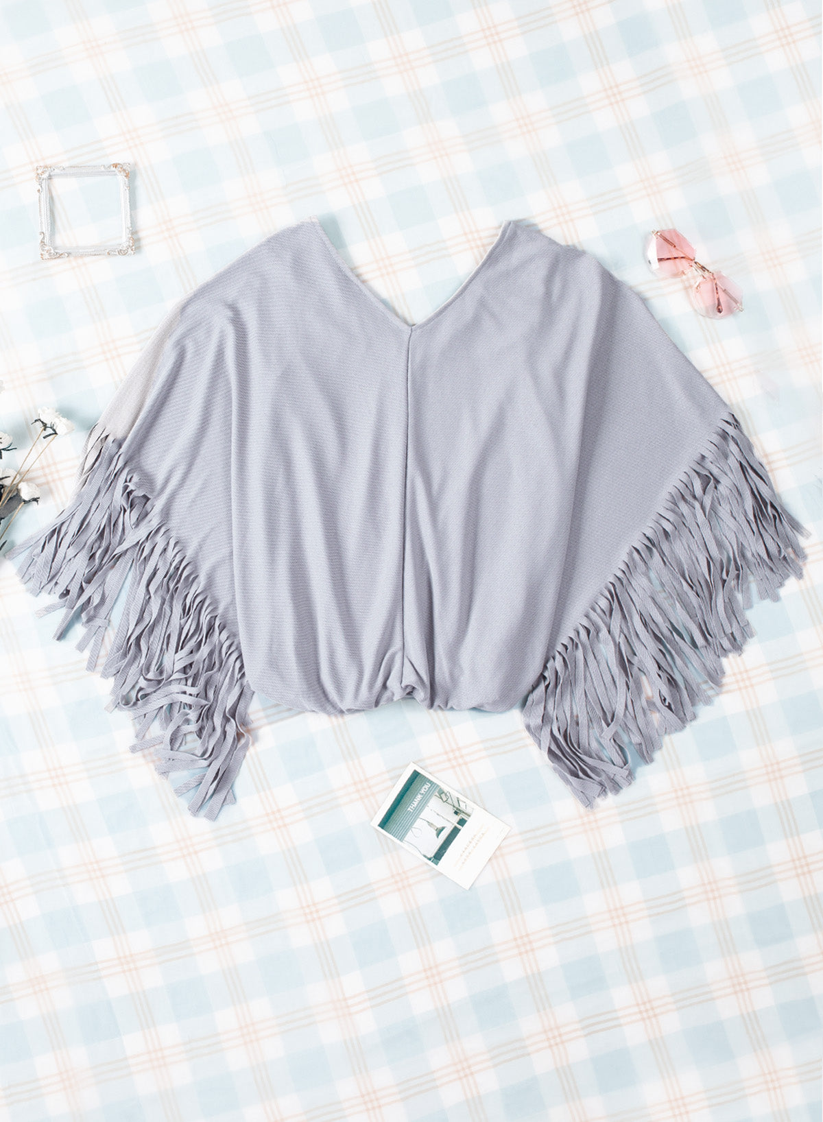 Fringe Trim Center Seam Dolman Sleeve Top