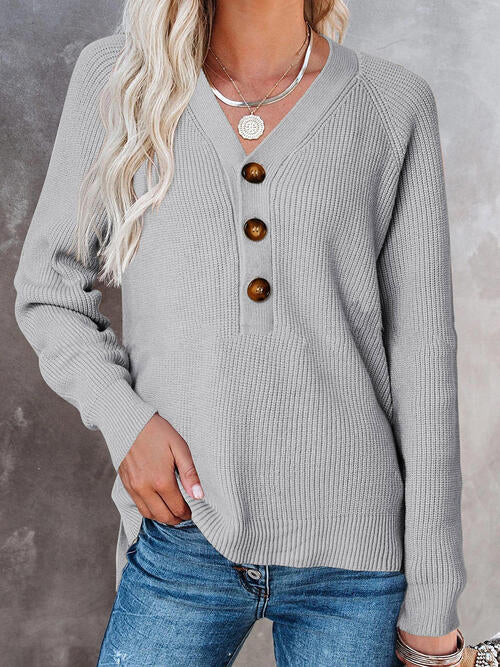 Half Button Long Sleeve Knit Top