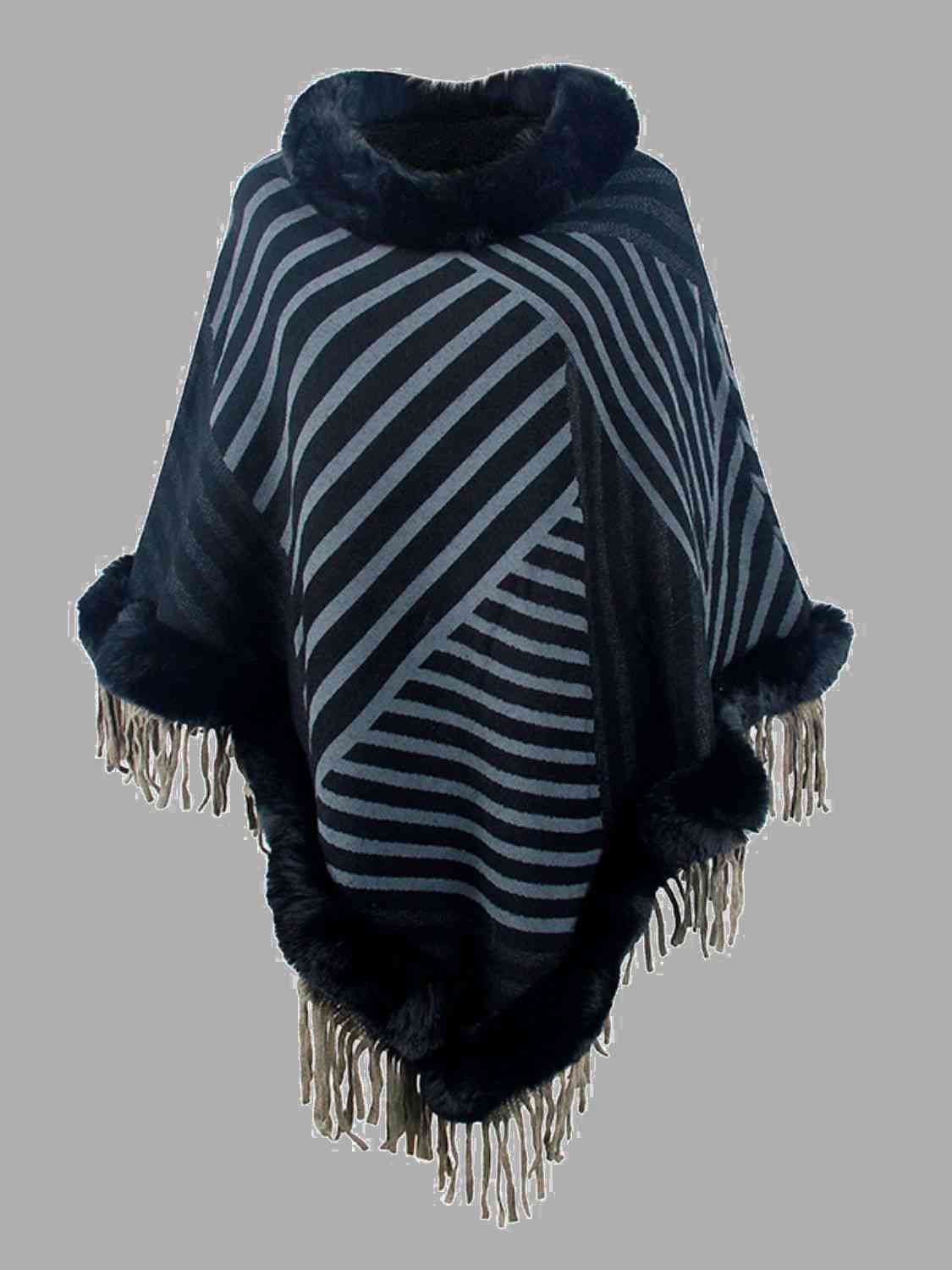 Striped Fringe Hem Poncho