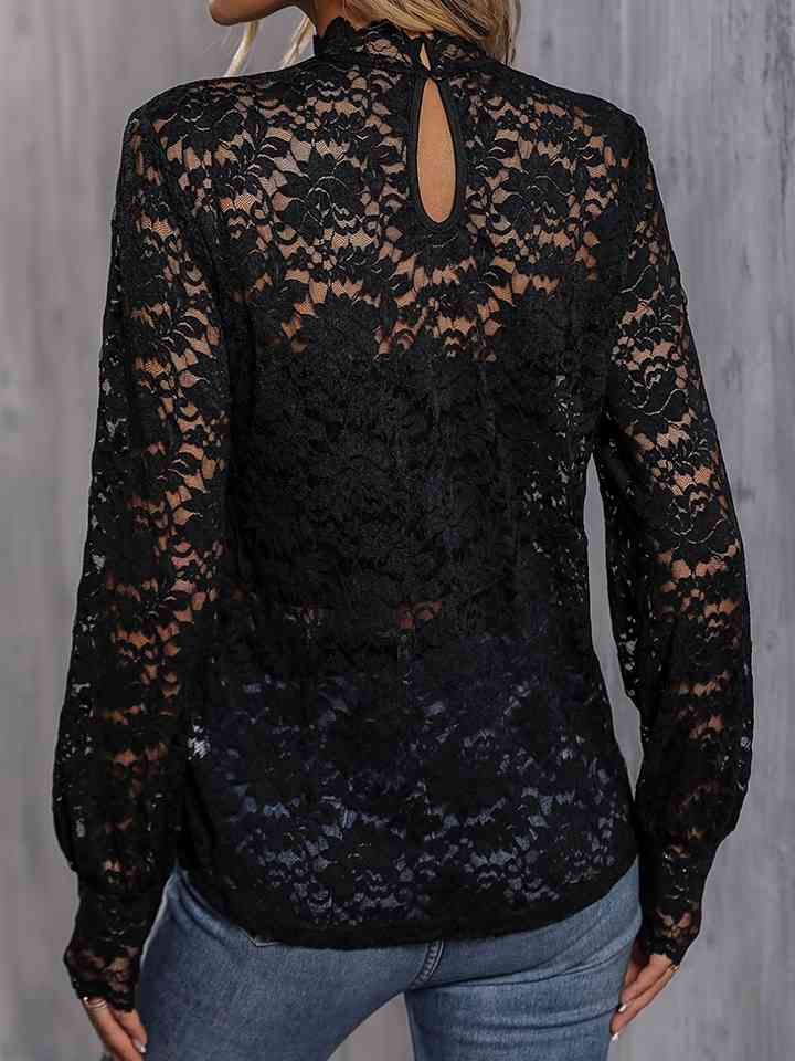 Mock Neck Lace Blouse