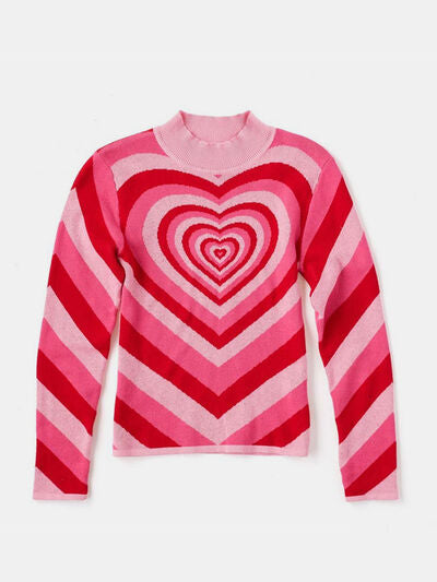 Heart Mock Neck Long Sleeve Sweater