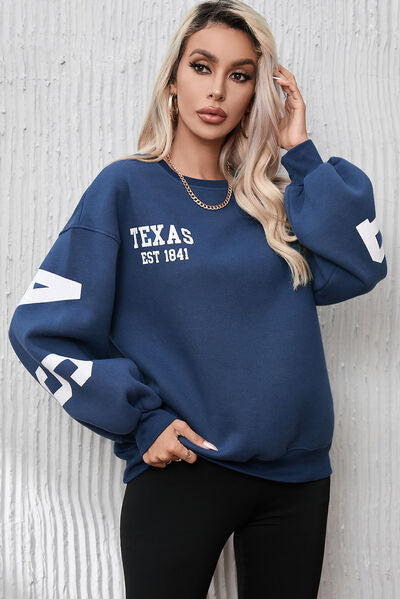 Letter Graphic Round Neck Dropped Shoulder Sweatshirt