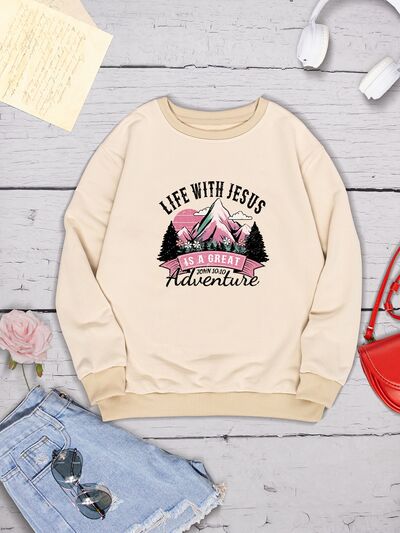 LIFE WITH JESUS IS A GREAT ADVENTURE Round Neck Sweatshirt