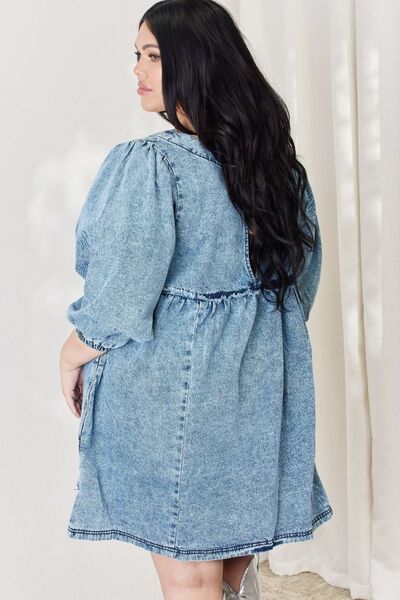 HEYSON Full Size Oversized Denim Babydoll Dress