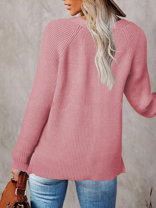 Half Button Long Sleeve Knit Top