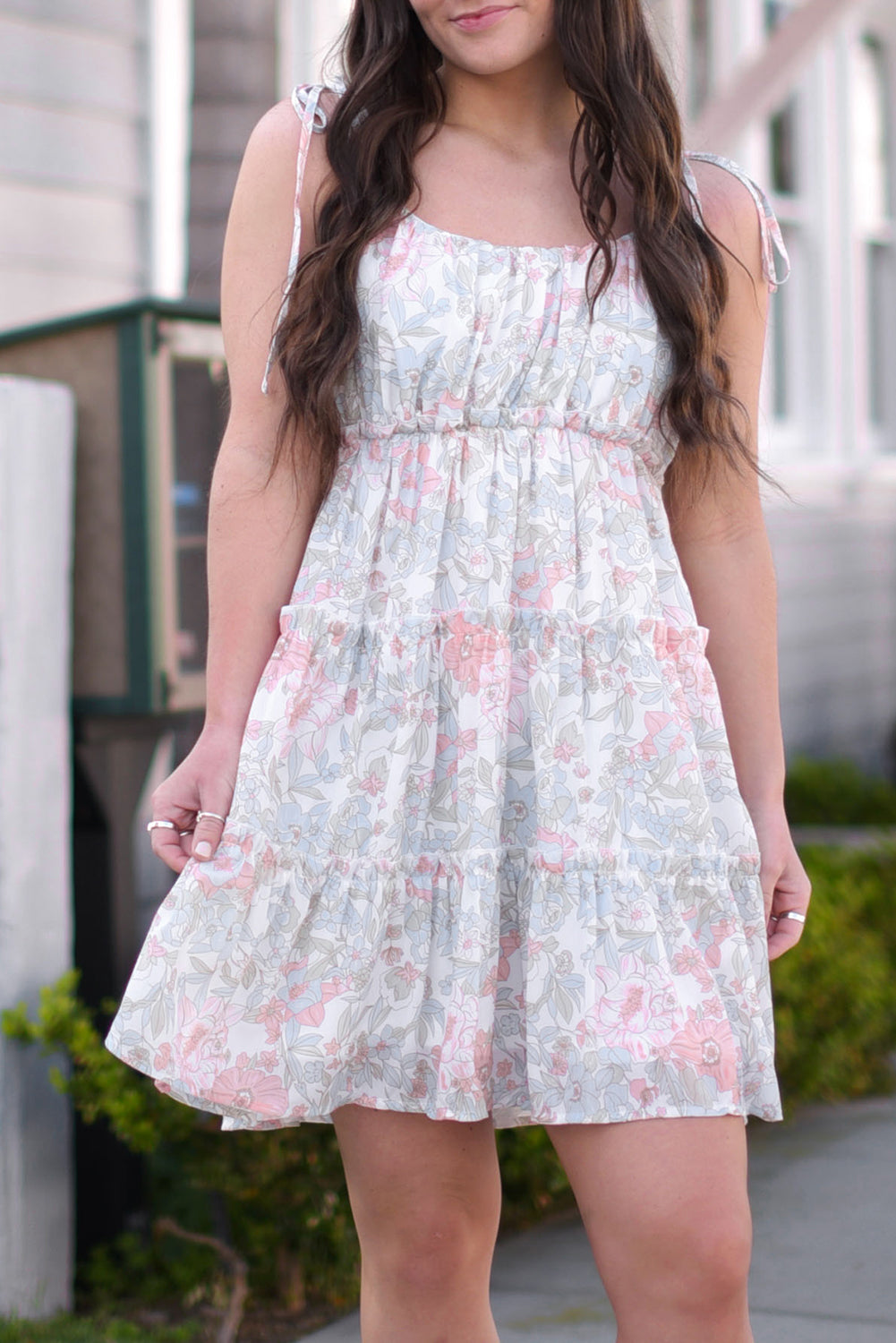 Floral Tie-Shoulder Frill Trim Dress