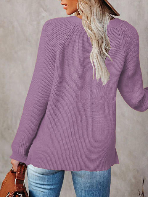 Half Button Long Sleeve Knit Top