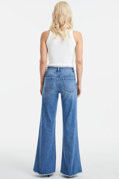 BAYEAS Full Size High Waist Button-Fly Raw Hem Wide Leg Jeans