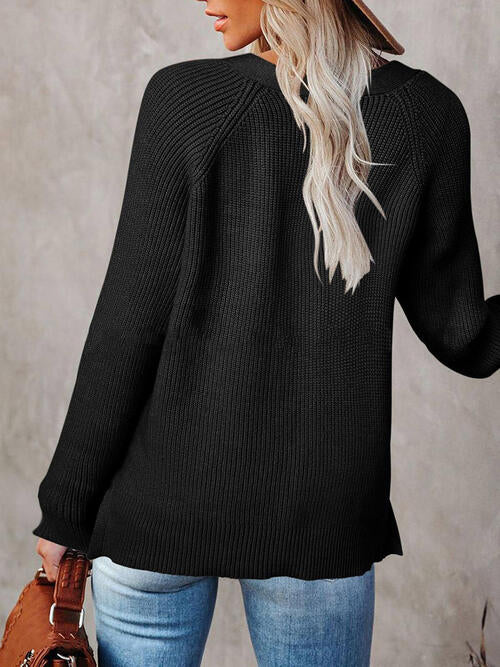 Half Button Long Sleeve Knit Top