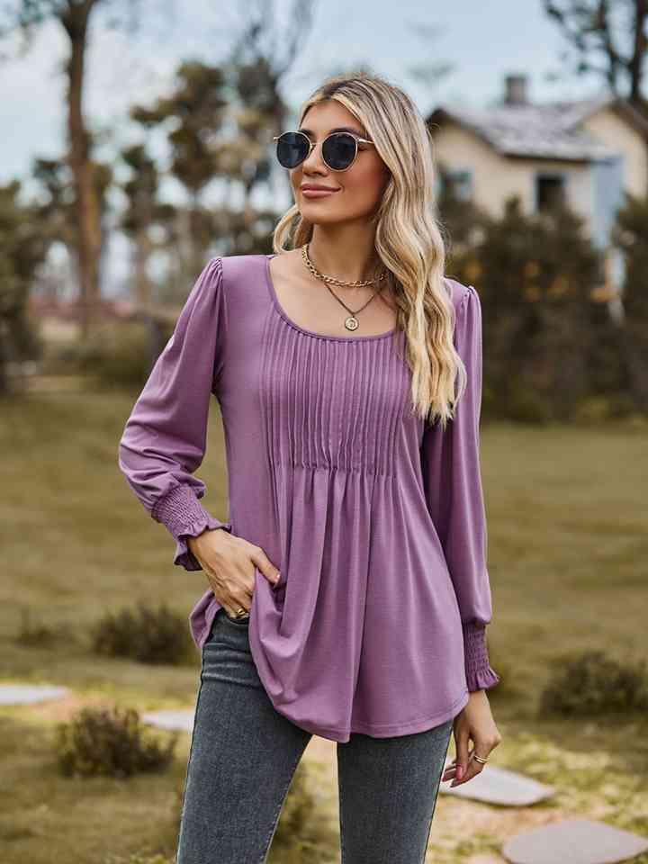 Puff Sleeve Pleated Blouse