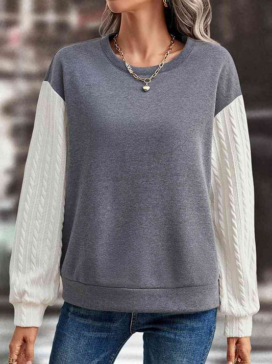 Contrast Round Neck Drop Shoulder Sweatshirt