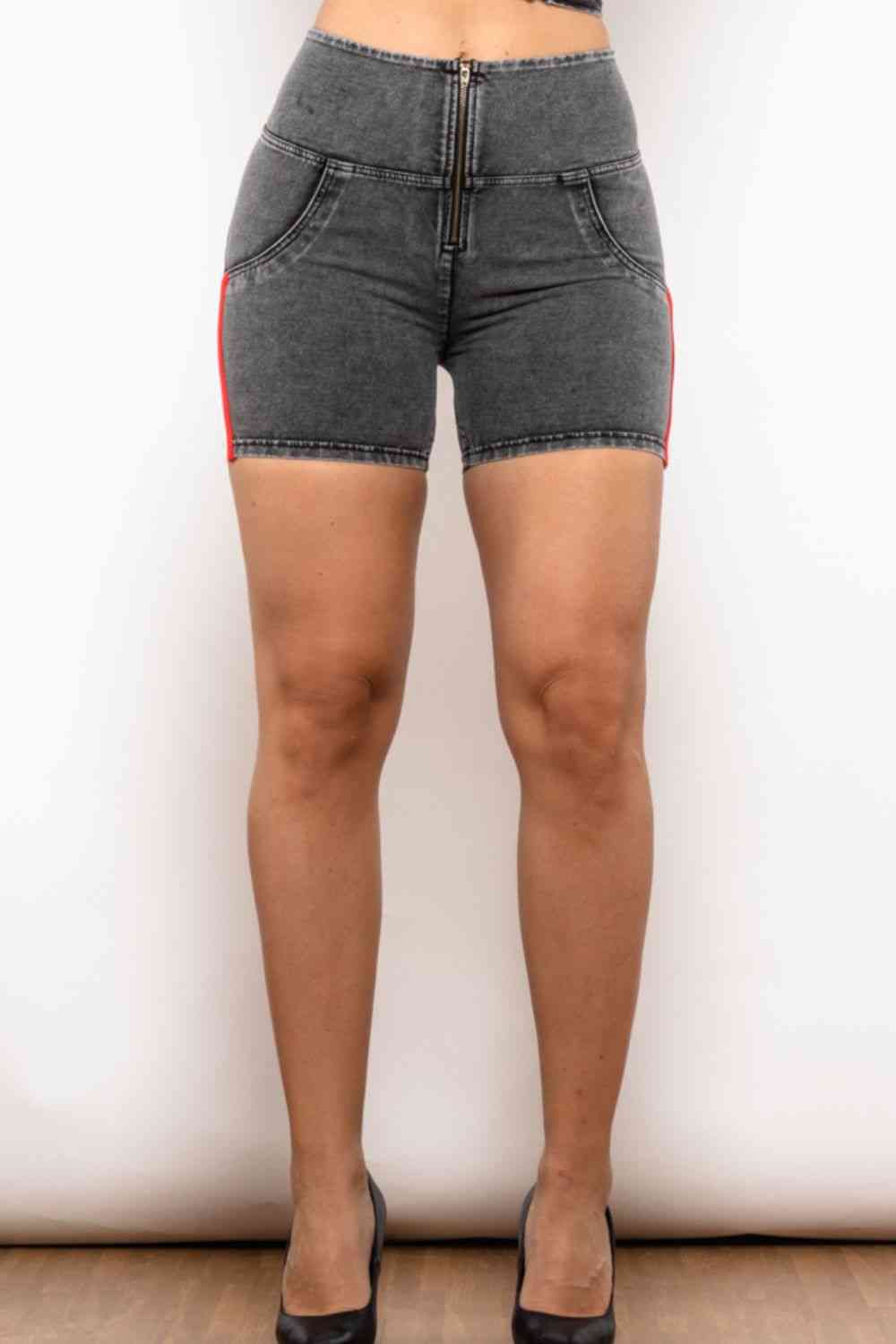 Full Size Side Stripe Zip Closure Denim Shorts