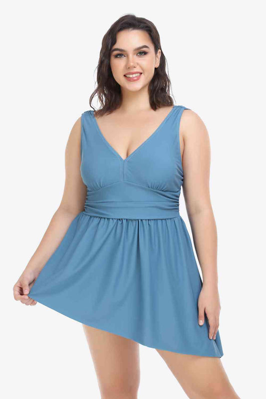 Plus Size Plunge Sleeveless Two-Piece Swimsuit