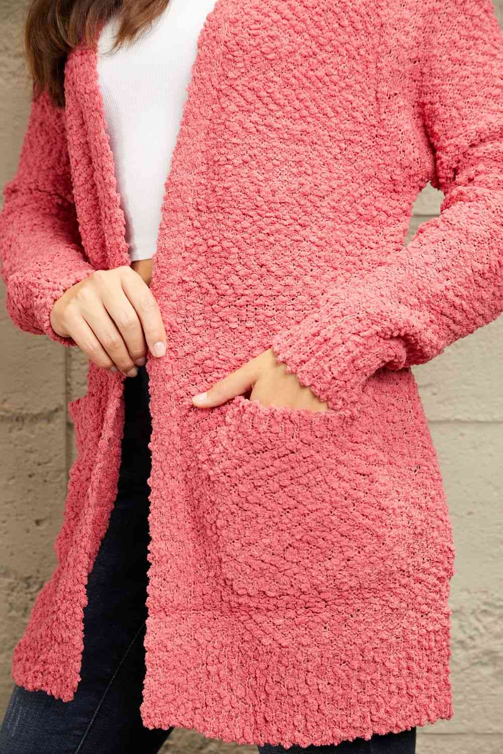 Zenana Falling For You Full Size Open Front Popcorn Cardigan