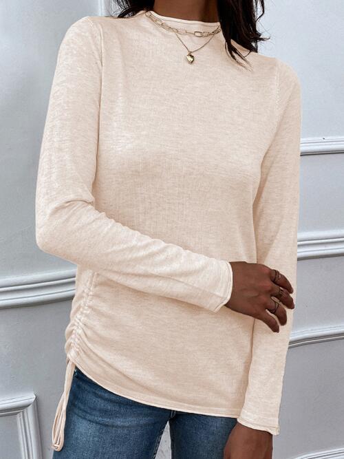 Drawstring Mock Neck Long Sleeve T-Shirt