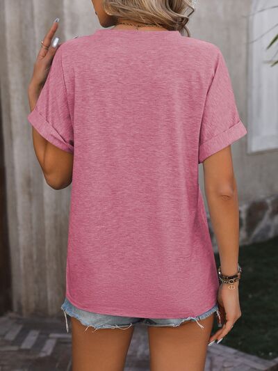 Notched Buttoned Short Sleeve T-Shirt