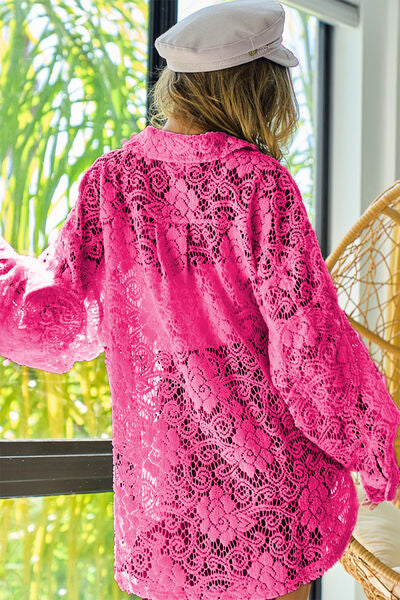 BiBi Oversize Button Up Long Sleeve Lace Shacket