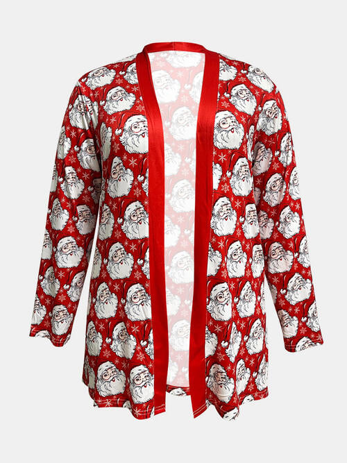 Plus Size Santa Print Open Front Long Sleeve Cardigan