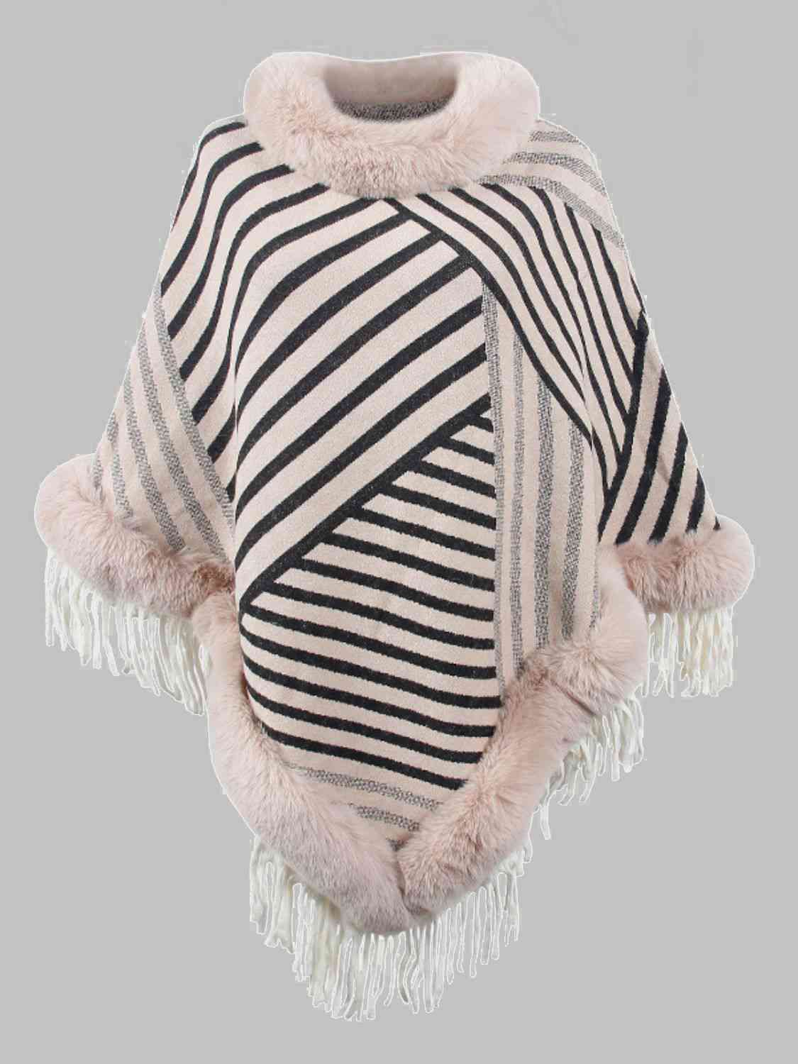 Striped Fringe Hem Poncho