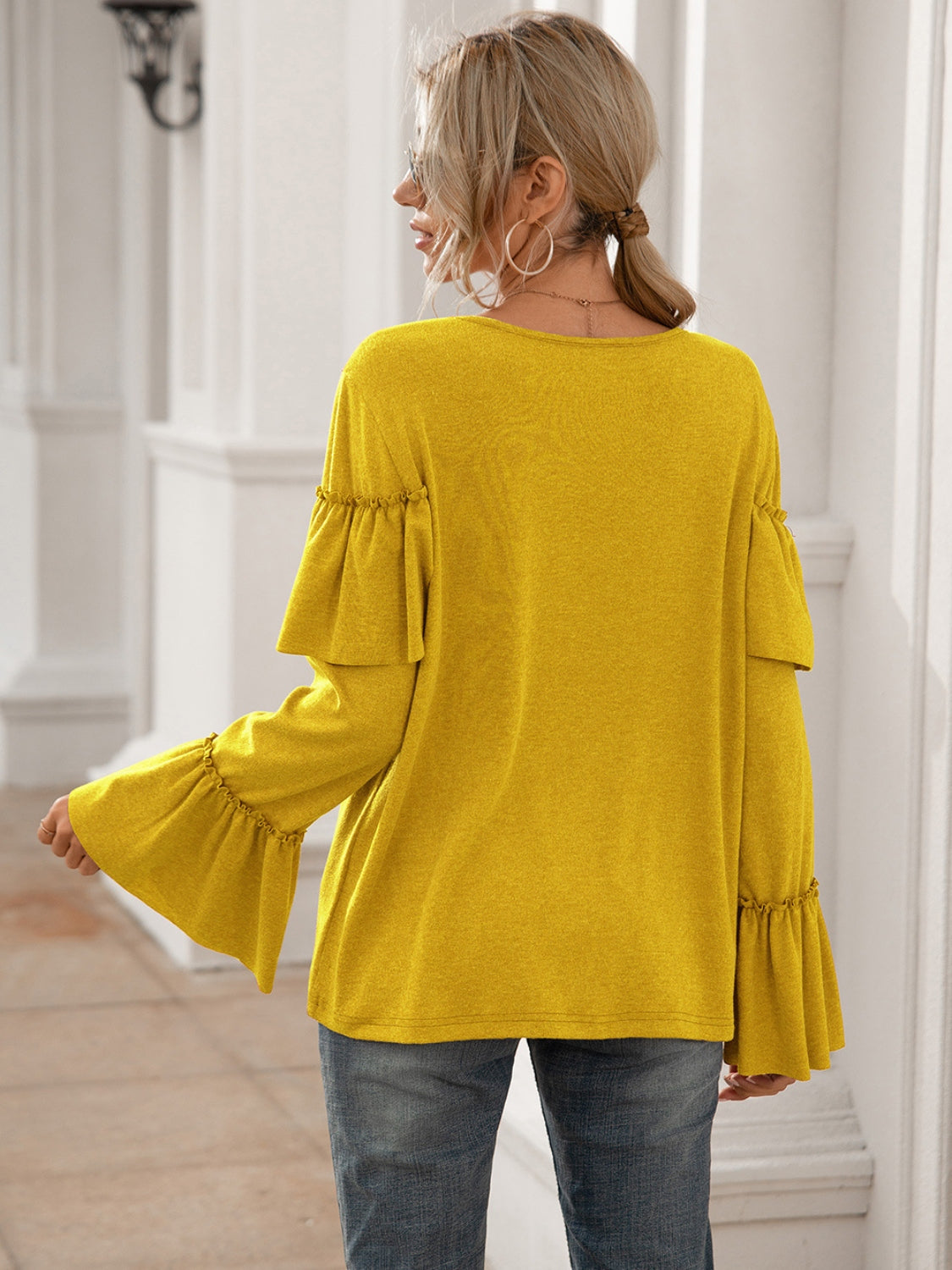 Round Neck Flare Sleeve Top