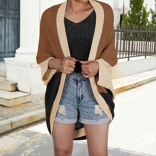 Color Block Open Front Cardigan