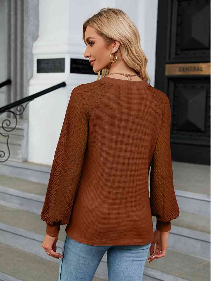 Notched Neck Long Sleeve Blouse