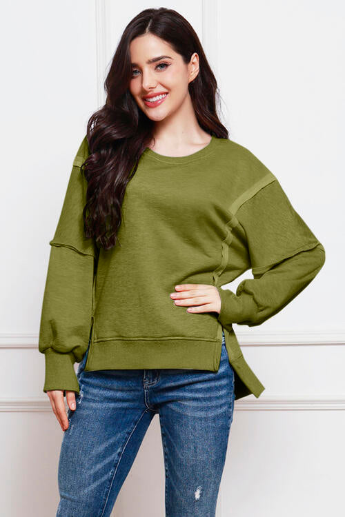 Exposed Seam High-Low Slit Sweatshirt