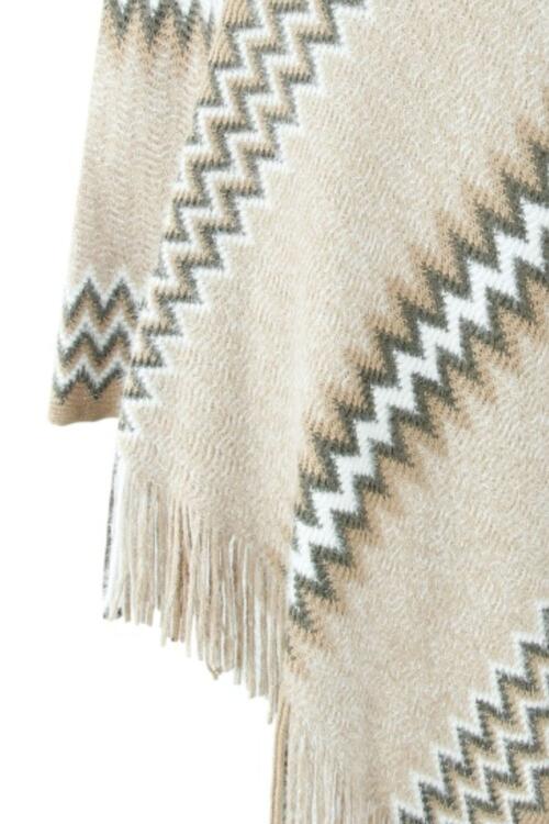 Fringe Hem Striped Cape Sleeve Poncho