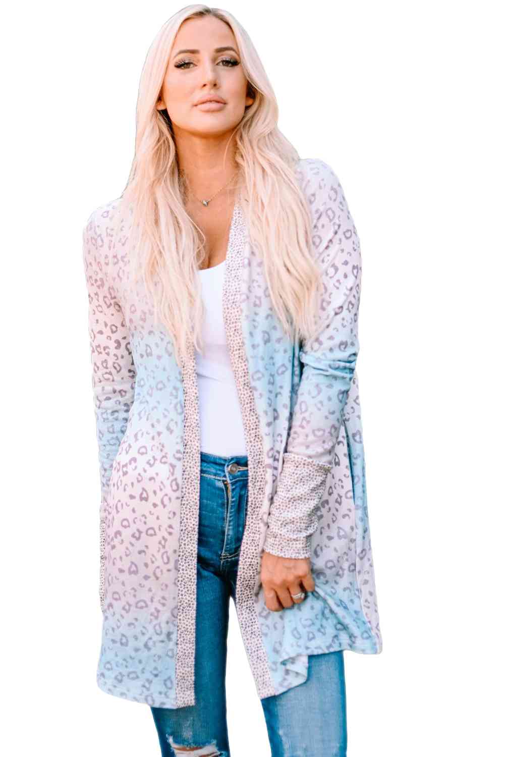 Leopard Gradient Open Front Cardigan