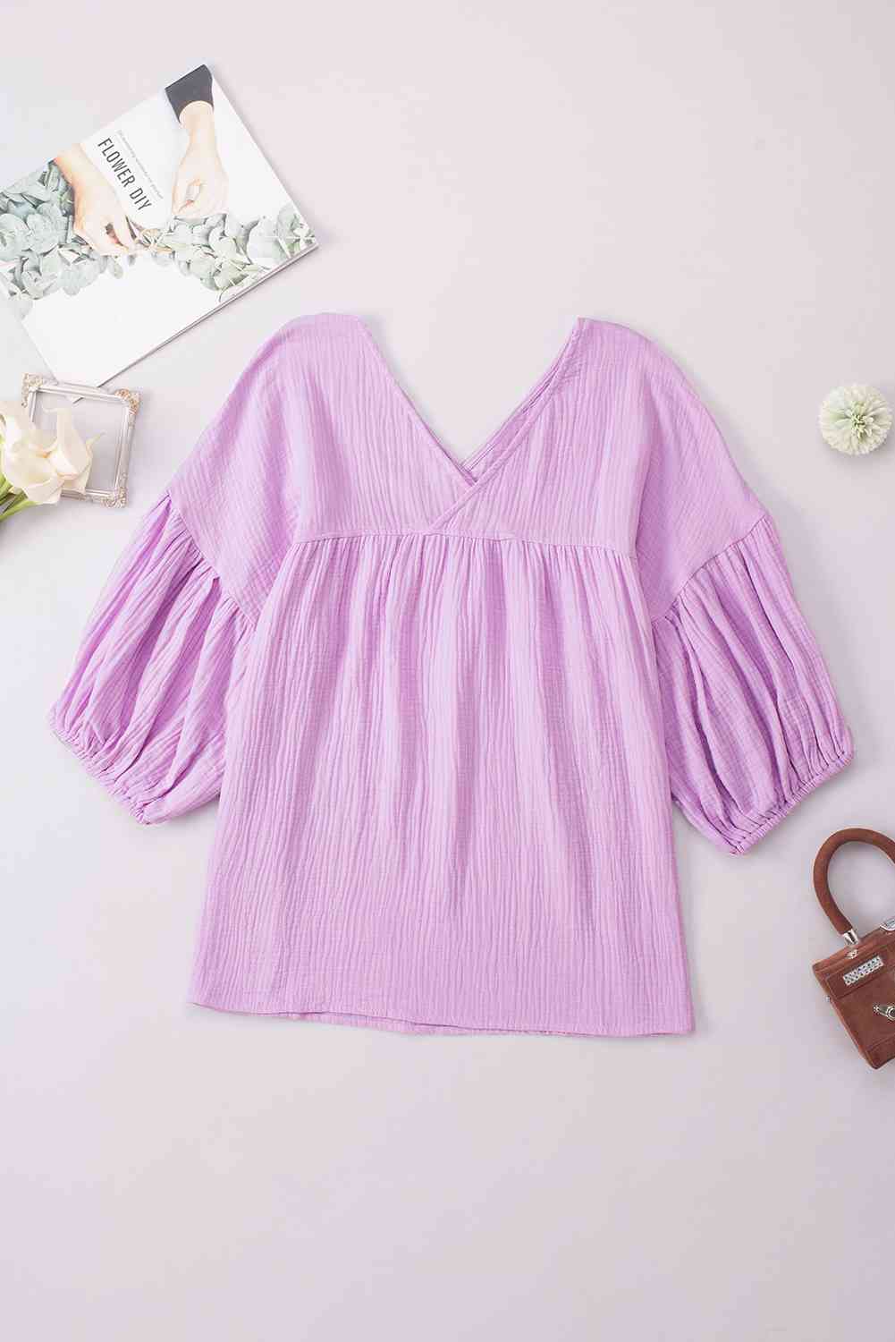 Dropped Shoulder V-Neck Blouse