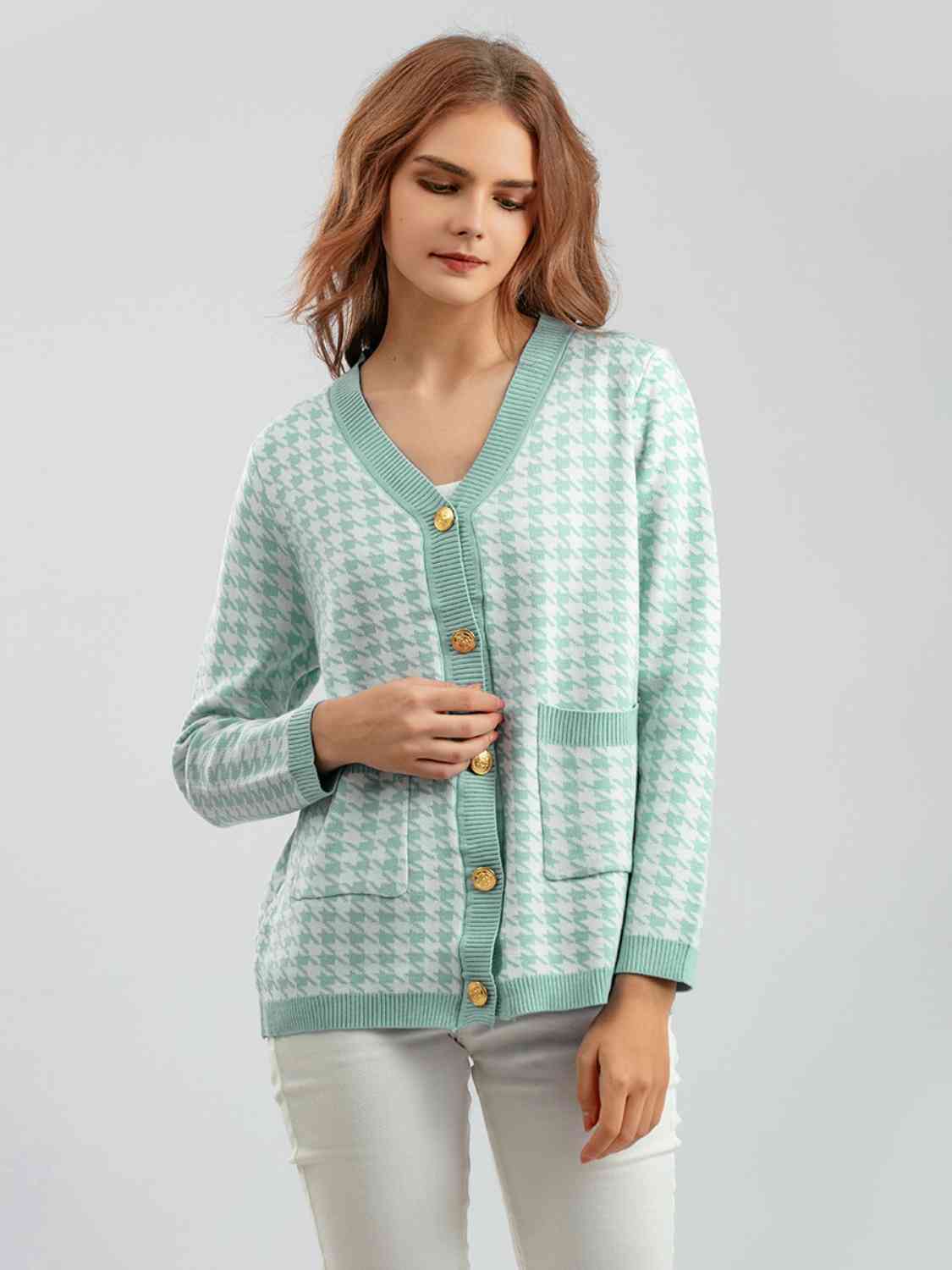 Houndstooth Button Down Cardigan