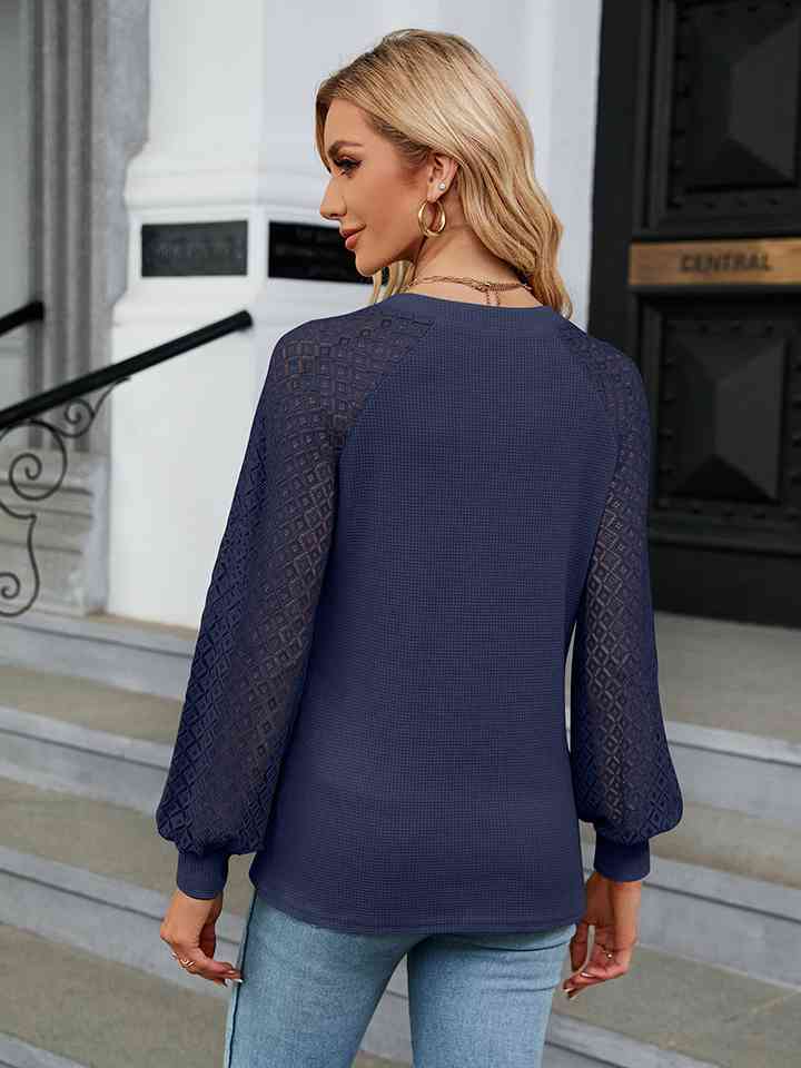 Notched Neck Long Sleeve Blouse