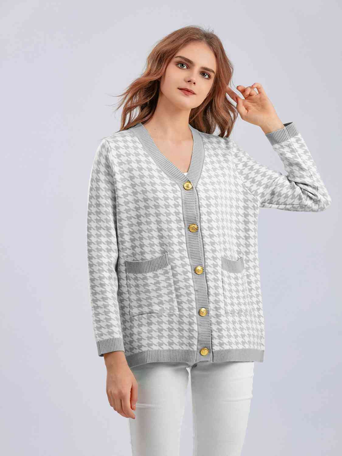 Houndstooth Button Down Cardigan