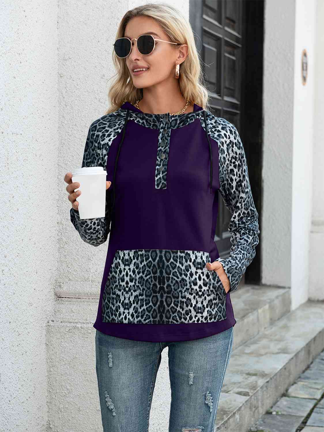 Leopard Raglan Sleeve Hoodie