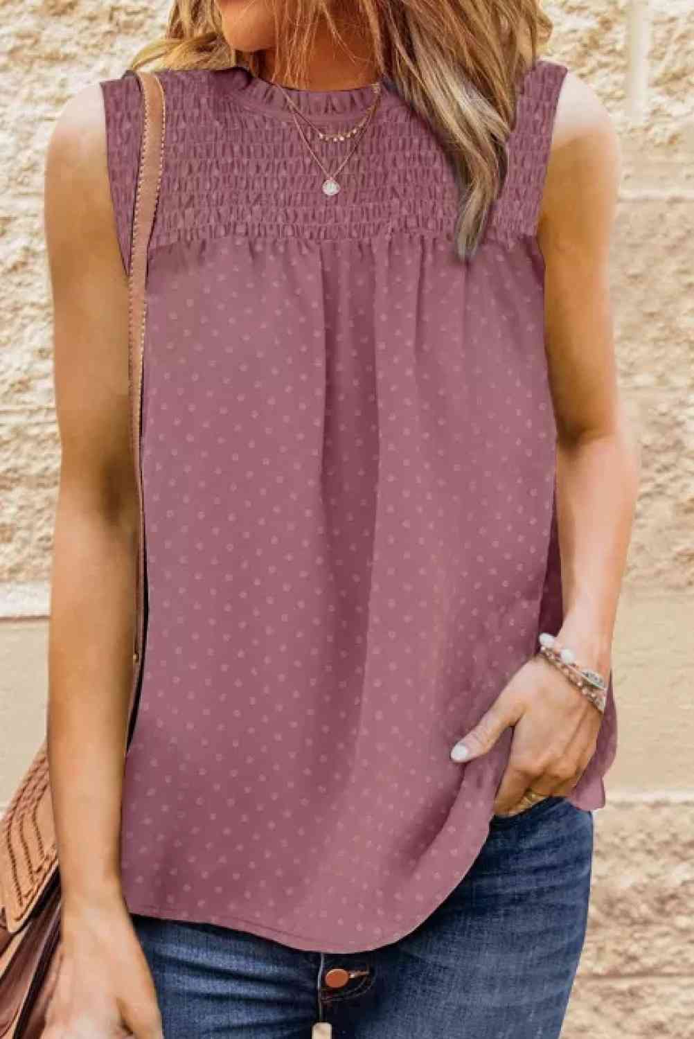 Smocked Tie Back Frill Trim Tank