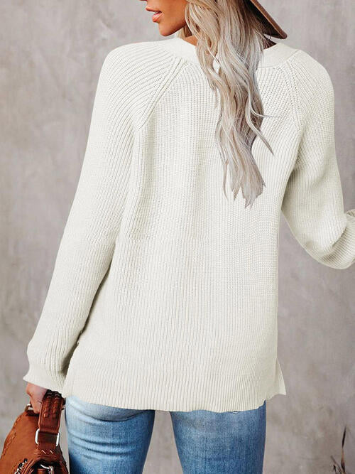 Half Button Long Sleeve Knit Top