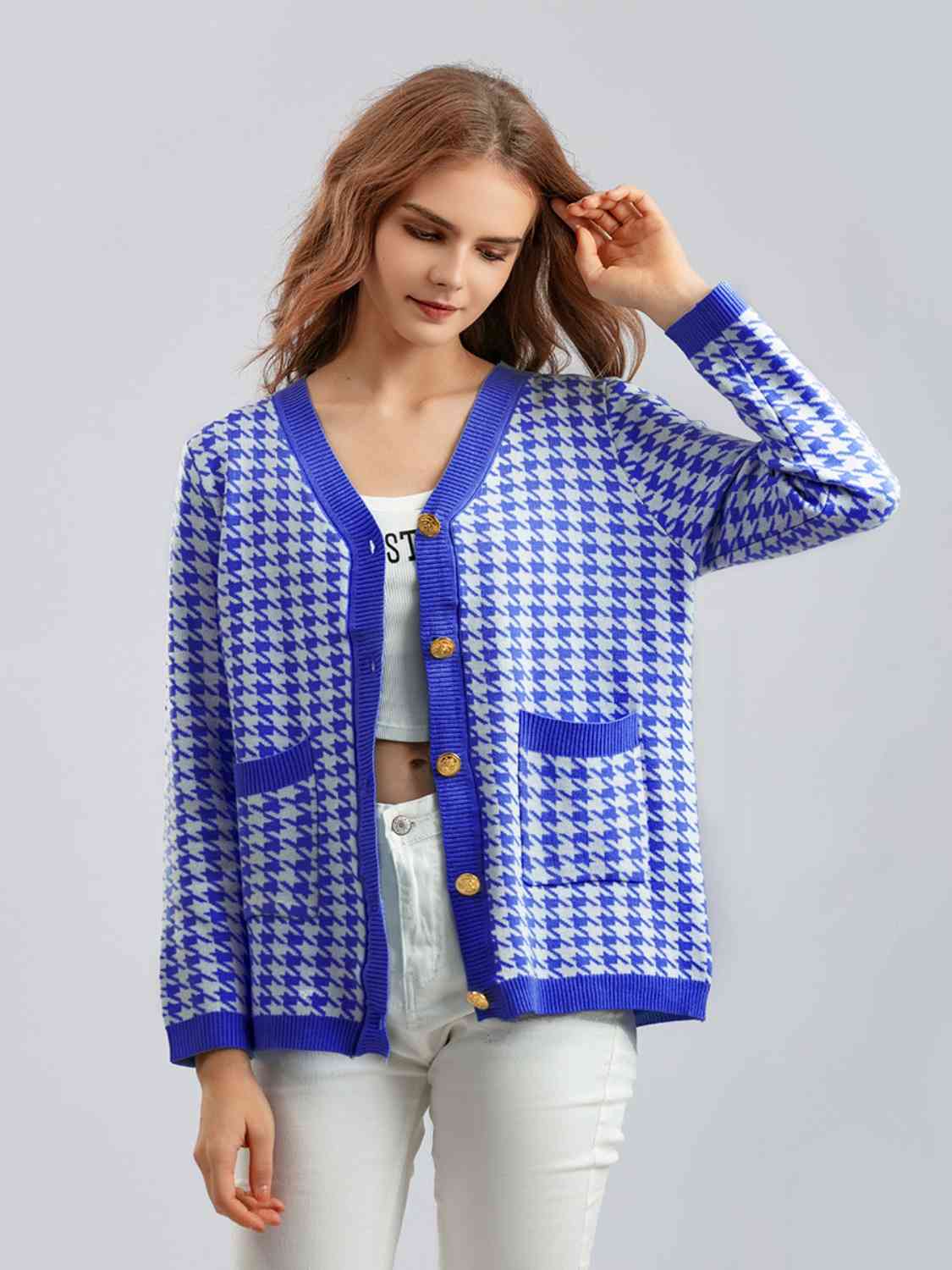 Houndstooth Button Down Cardigan