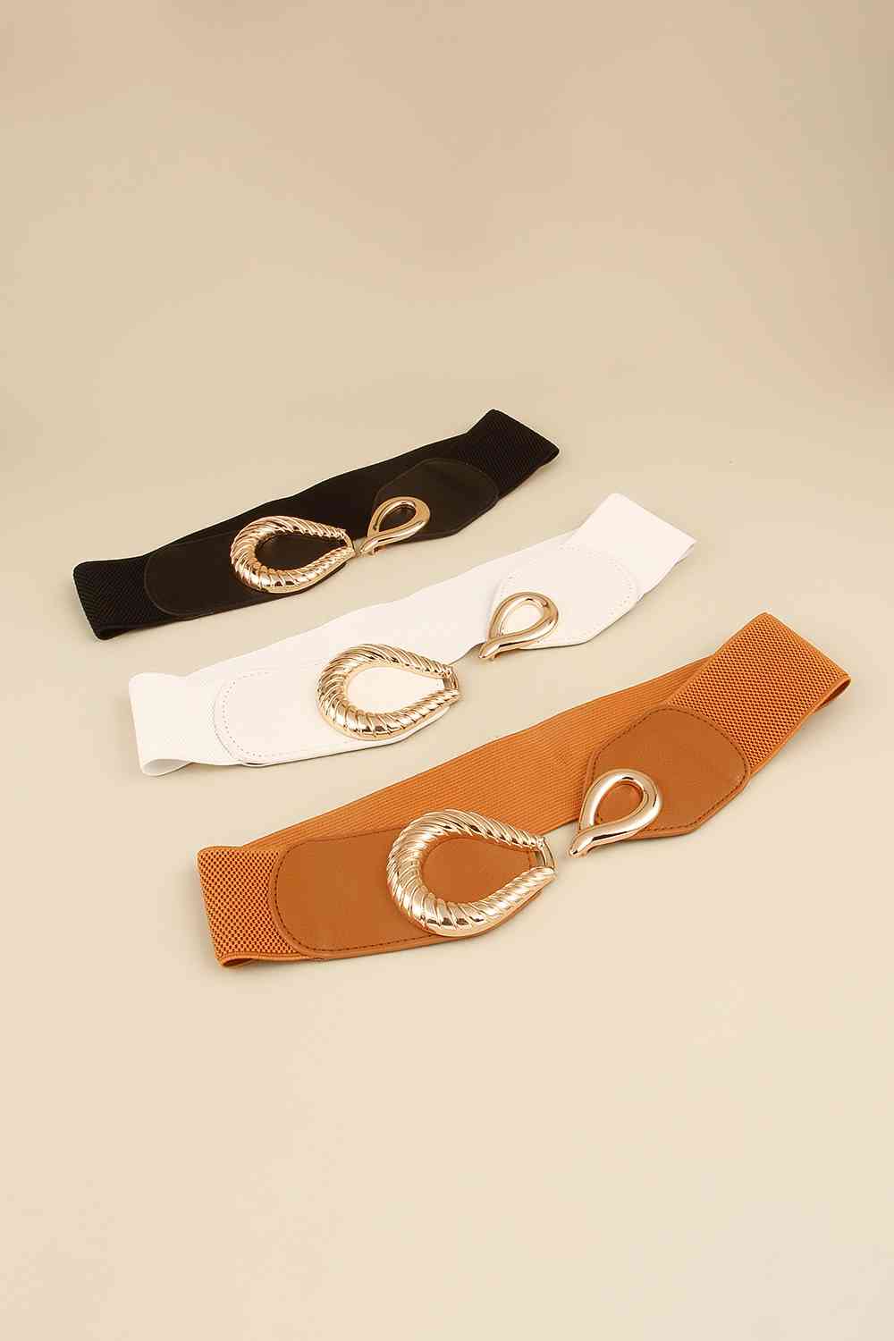 Ribbed Alloy Buckle Elastic Belt