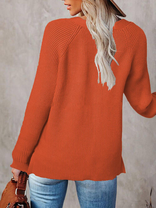 Half Button Long Sleeve Knit Top