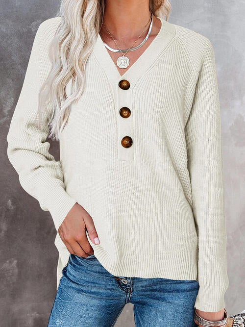 Half Button Long Sleeve Knit Top