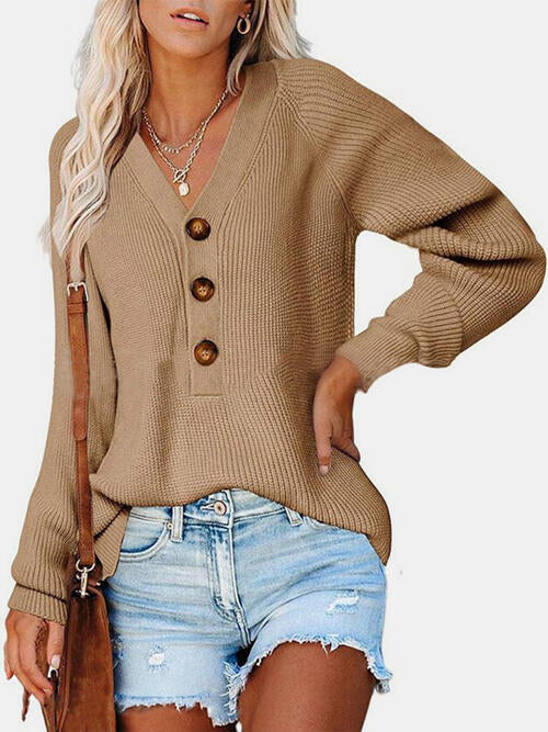 Half Button Long Sleeve Knit Top